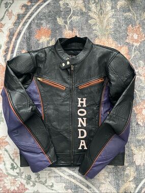 VINTAGE Honda Women's Black & Purple Leather Motorcycle Jacket